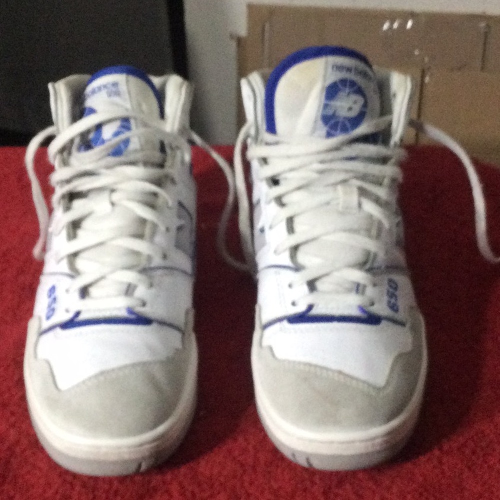 White and Blue High-Top Sneakers
